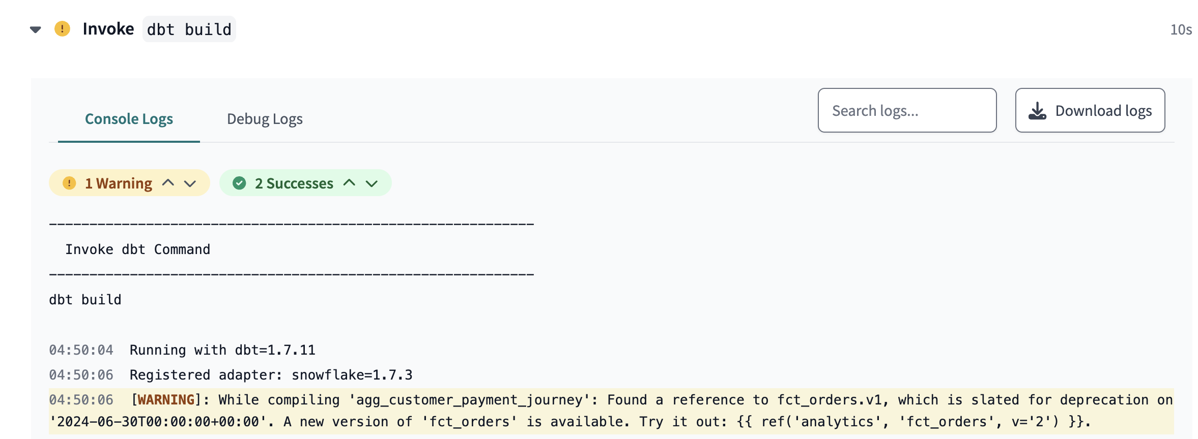 The model will display a deprecation date warning.